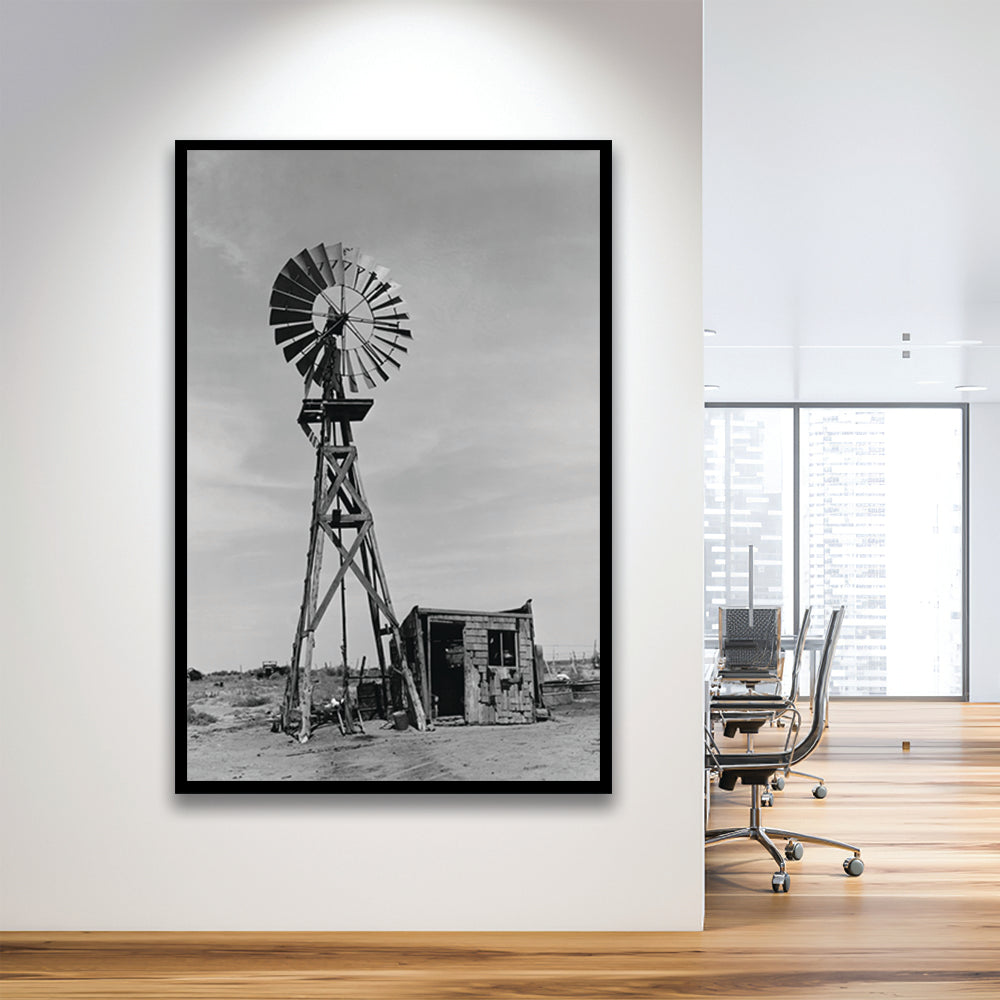 Windmill on Colorado Farm Black and White Art Desert Photography, Framed Art Print Wall Decor