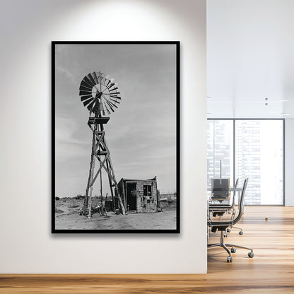 Windmill on Colorado Farm Black and White Art Desert Photography, Framed Art Print Wall Decor