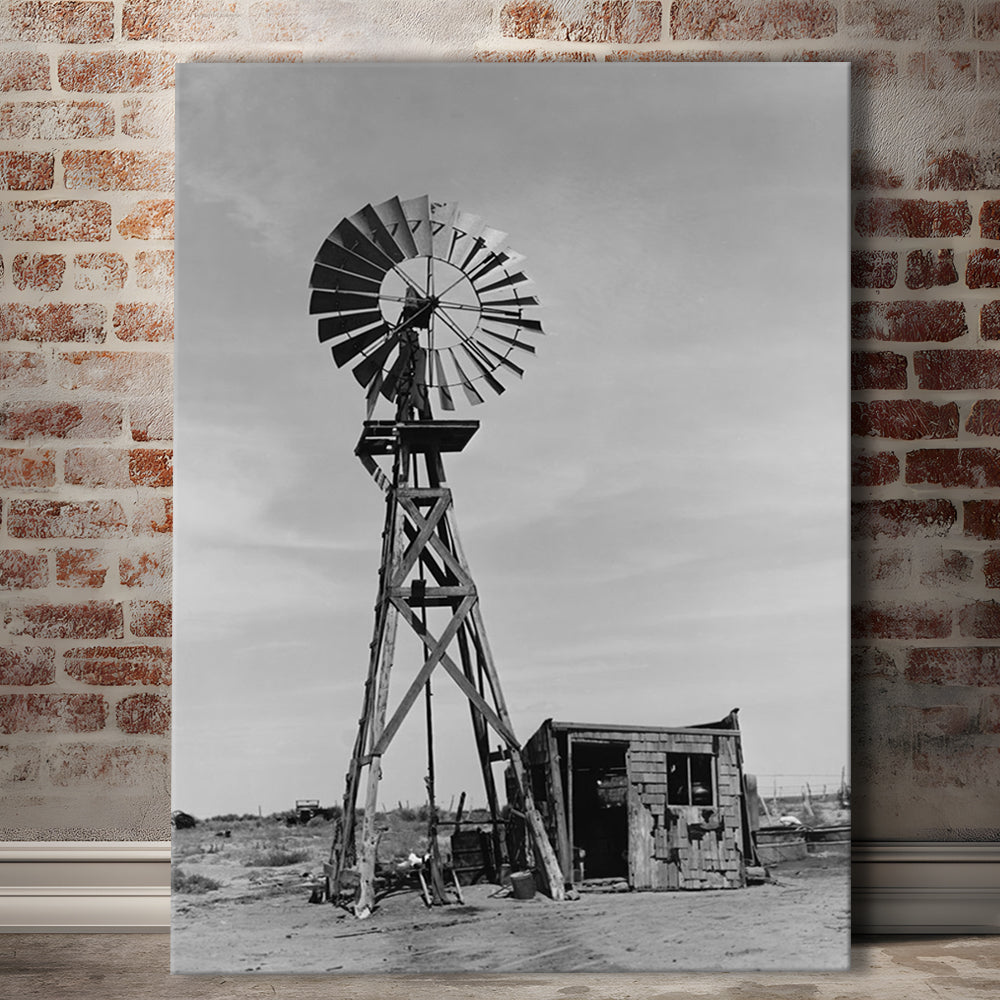Windmill on Colorado Farm Black and White Art Desert Photography, Canvas Print Wall Art