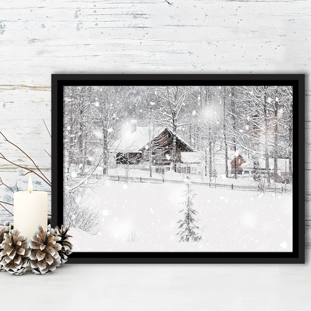 Winter Snowy Bavarian Alpine Landscape With Snow Covered Field, Framed Cavas Print, Floating Frame