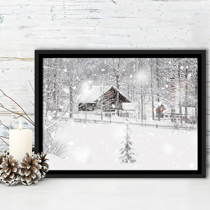 Winter Snowy Bavarian Alpine Landscape With Snow Covered Field, Framed Cavas Print, Floating Frame