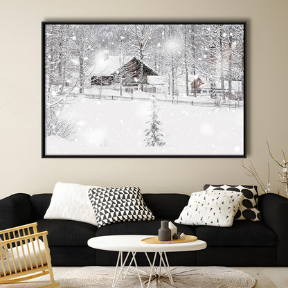 Winter Snowy Bavarian Alpine Landscape With Snow Covered Field, Framed Cavas Print, Floating Frame