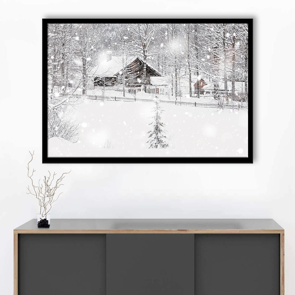 Winter Snowy Bavarian Alpine Landscape With Snow Covered Field, Framed Art Print, Picture Framed