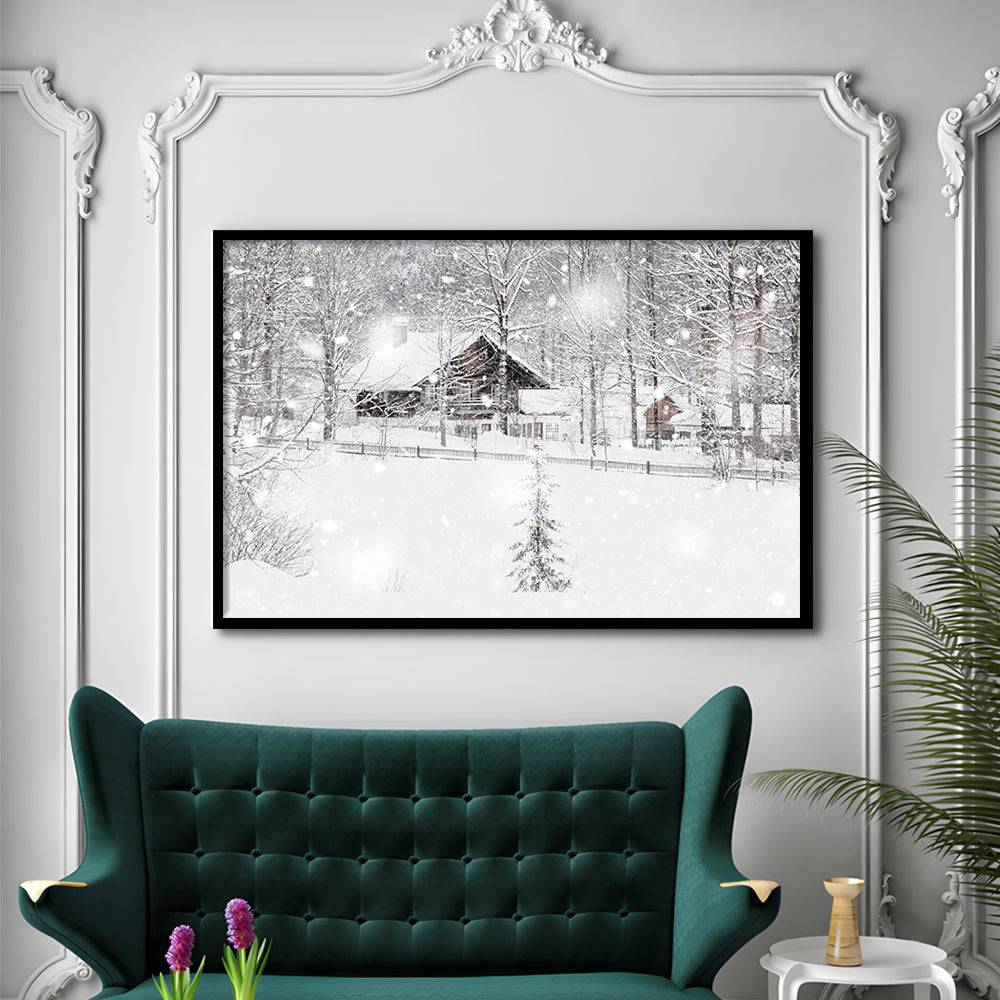 Winter Snowy Bavarian Alpine Landscape With Snow Covered Field, Framed Art Print, Picture Framed
