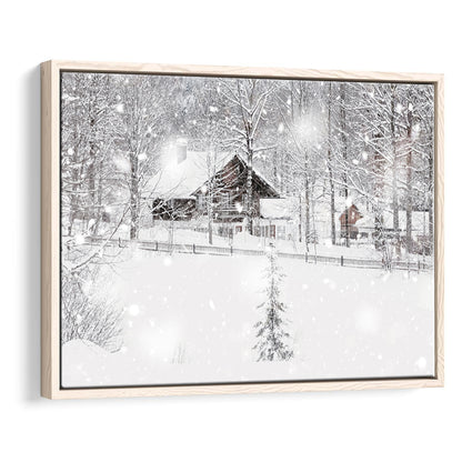 Winter Snowy Bavarian Alpine Landscape With Snow Covered Field, Framed Cavas Print, Floating Frame