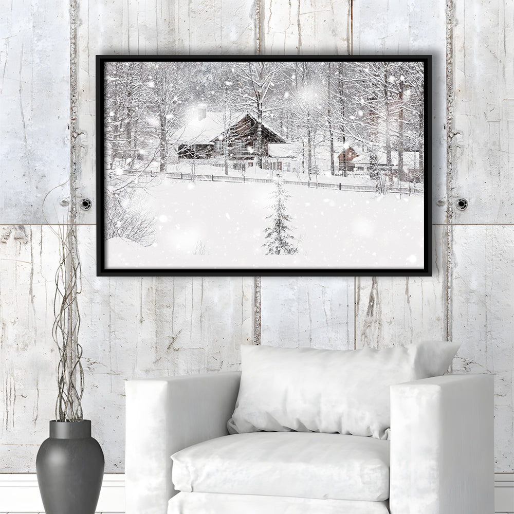 Winter Snowy Bavarian Alpine Landscape With Snow Covered Field, Framed Cavas Print, Floating Frame