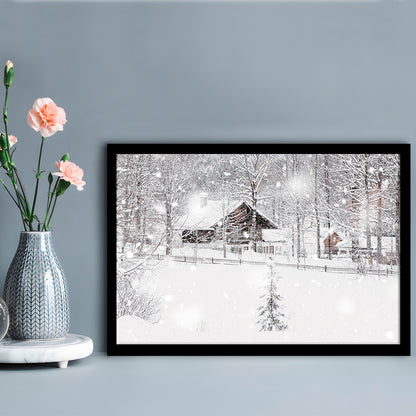 Winter Snowy Bavarian Alpine Landscape With Snow Covered Field, Framed Art Print, Picture Framed