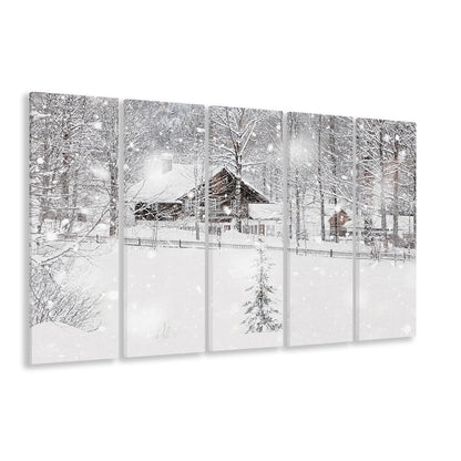 Winter Snowy Bavarian Alpine landscape with snow covered field, 5 Piece B Extra Large Cavas Print Wall Art Decor