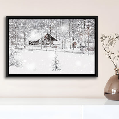 Winter Snowy Bavarian Alpine Landscape With Snow Covered Field, Framed Cavas Print, Floating Frame