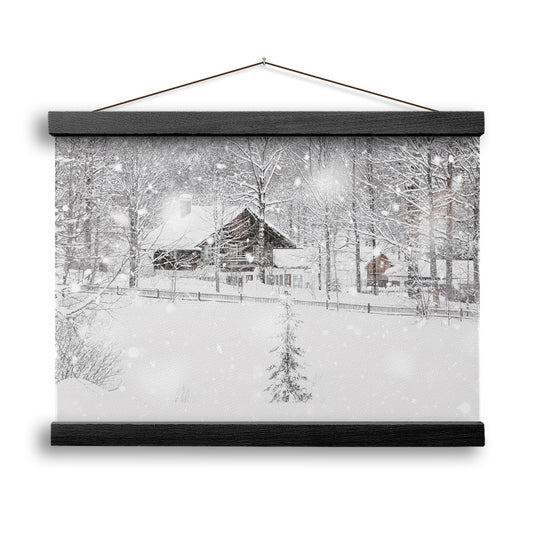 Winter Snowy Bavarian Alpine Landscape With Snow Covered Field, Hanging Cavas Print Wall Art, Ready to Hang