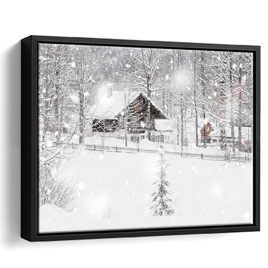 Winter Snowy Bavarian Alpine Landscape With Snow Covered Field, Framed Cavas Print, Floating Frame