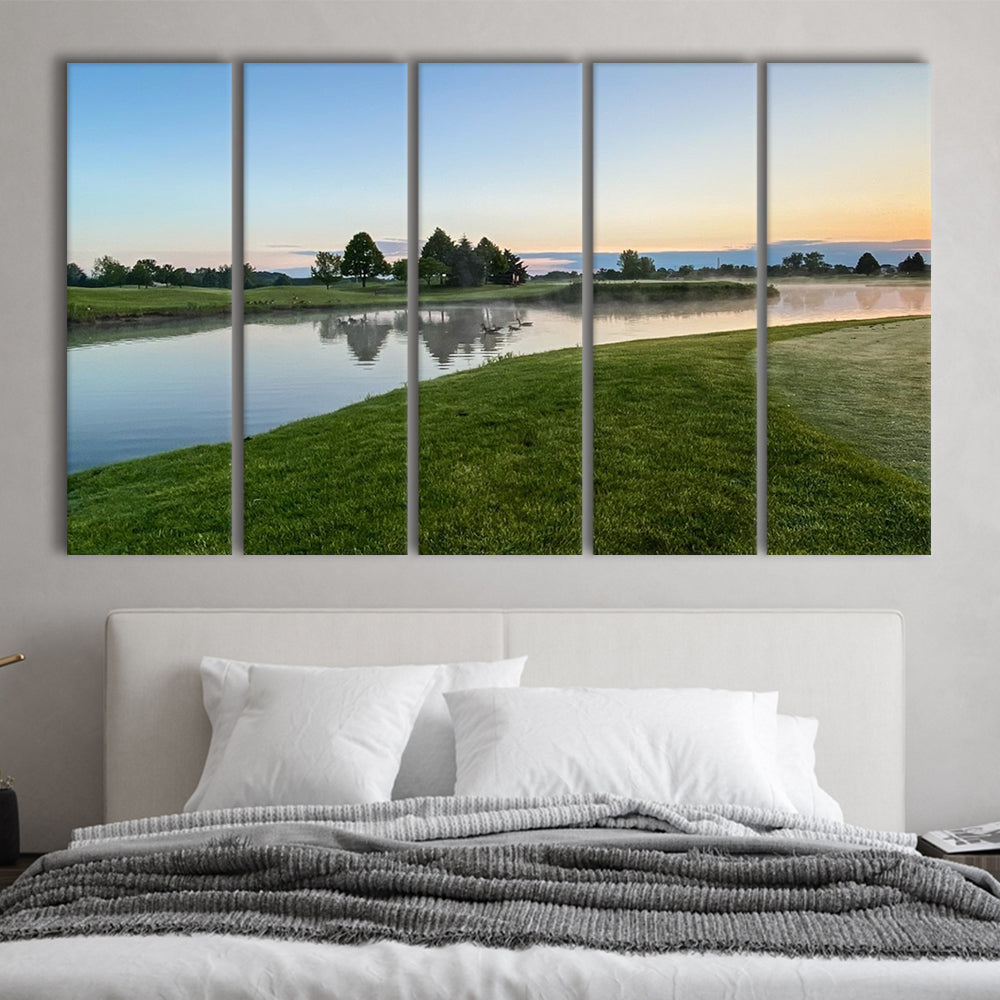 Wisconsin Golf Course In The Morning Sunlight, Golf Art Print, Extra Large Canvas Print Wall Art