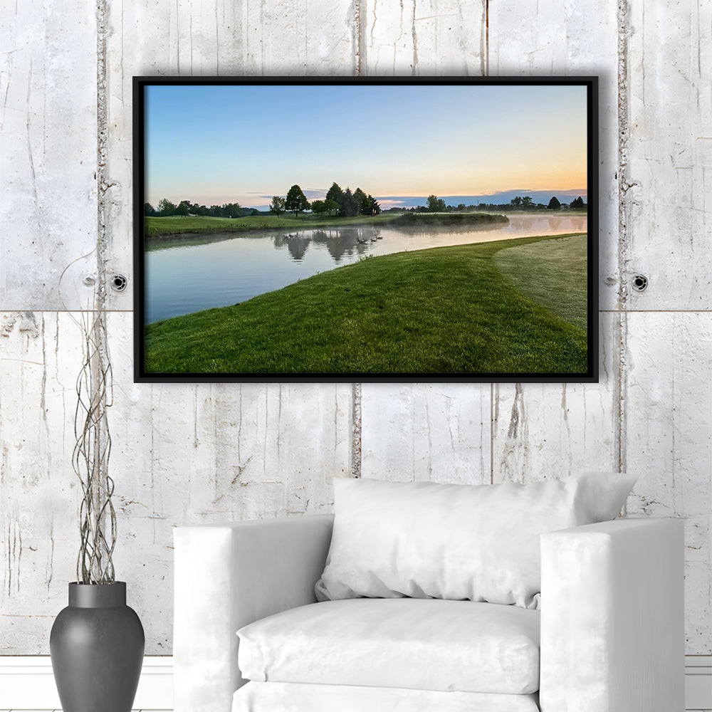 Wisconsin Golf Course In The Morning Sunlight, Floating Framed Canvas Print Wall Art
