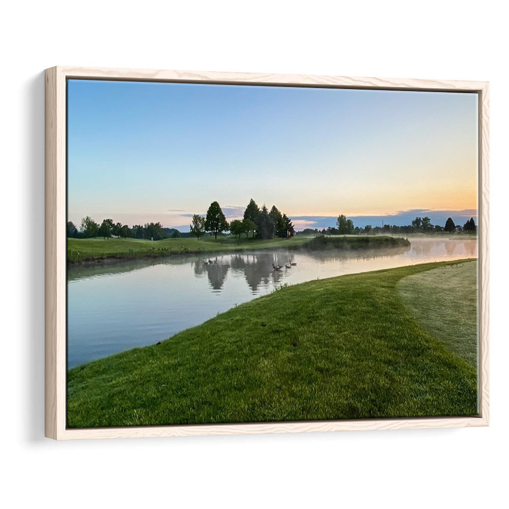 Wisconsin Golf Course In The Morning Sunlight, Floating Framed Canvas Print Wall Art