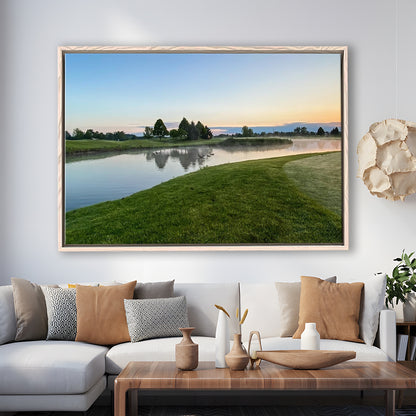 Wisconsin Golf Course In The Morning Sunlight, Floating Framed Canvas Print Wall Art