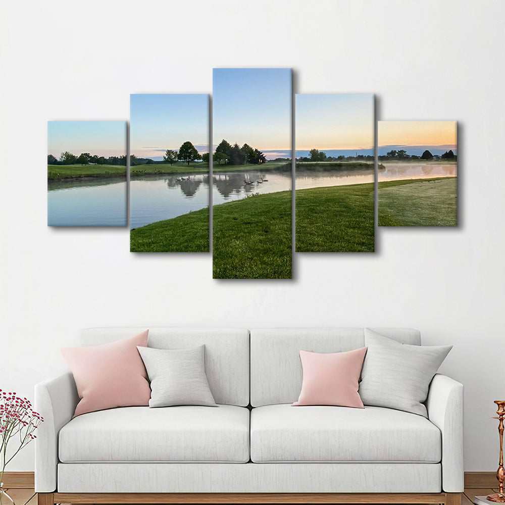 Wisconsin Golf Course In The Morning Sunlight, Golf Art Print, 5 Pieces Mixed Canvas Print Wall Art