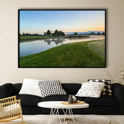 Wisconsin Golf Course In The Morning Sunlight, Floating Framed Canvas Print Wall Art