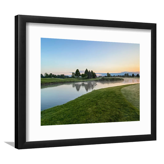 Wisconsin Golf Course In The Morning Sunlight, Goft Art Print, Framed Art Print White Border Wall Decor