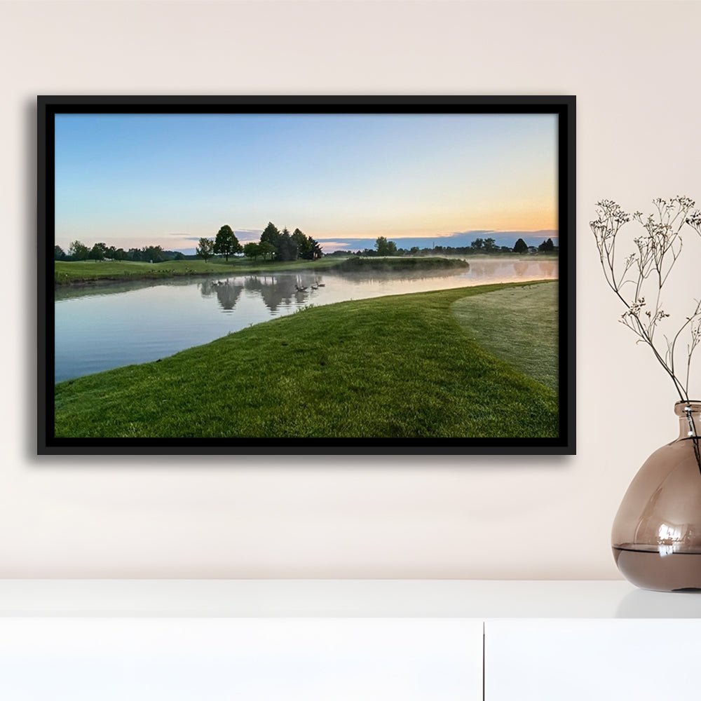 Wisconsin Golf Course In The Morning Sunlight, Floating Framed Canvas Print Wall Art