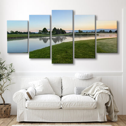 Wisconsin Golf Course In The Morning Sunlight, Golf Art Print, 5 Pieces Mixed Canvas Print Wall Art
