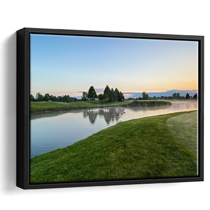 Wisconsin Golf Course In The Morning Sunlight, Floating Framed Canvas Print Wall Art