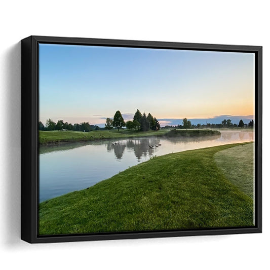 Wisconsin Golf Course In The Morning Sunlight, Floating Framed Canvas Print Wall Art