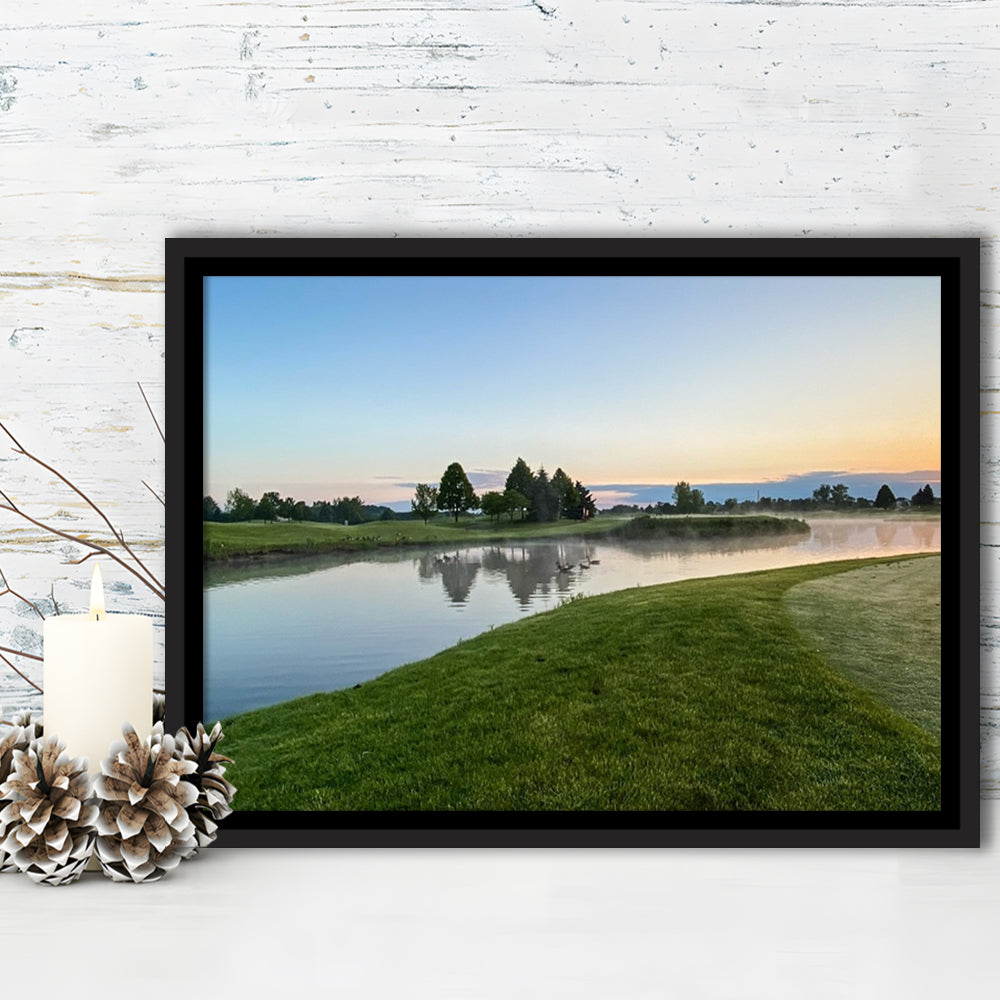 Wisconsin Golf Course In The Morning Sunlight, Floating Framed Canvas Print Wall Art