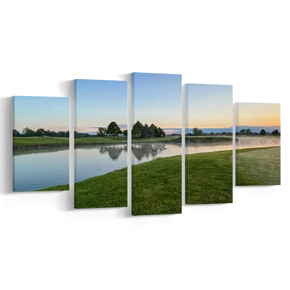 Wisconsin Golf Course In The Morning Sunlight, Golf Art Print, 5 Pieces Mixed Canvas Print Wall Art