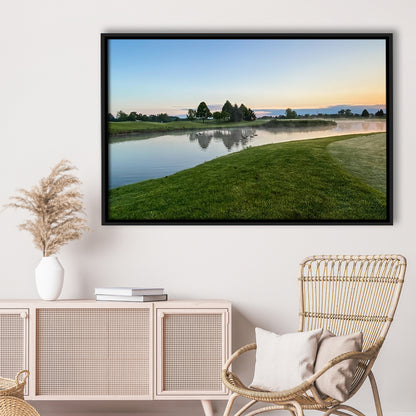 Wisconsin Golf Course In The Morning Sunlight, Floating Framed Canvas Print Wall Art