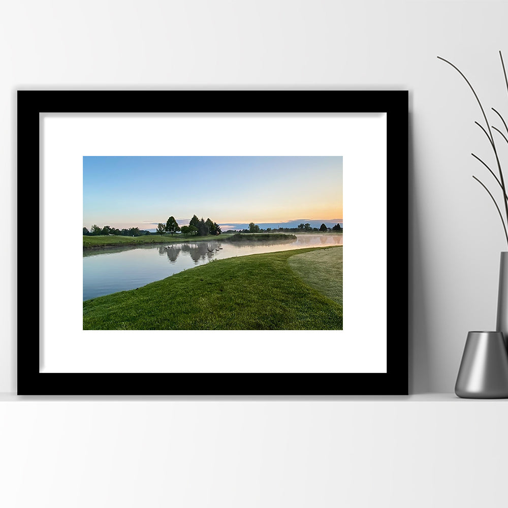 Wisconsin Golf Course In The Morning Sunlight, Goft Art Print, Framed Art Print White Border Wall Decor