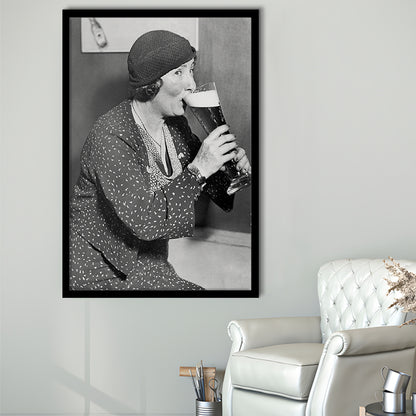 Woman Drinking Beer Print, Bar Cart Wall Art, Black and White,Prohibition Wall Art, 1920s, Framed Art Print Wall Decor