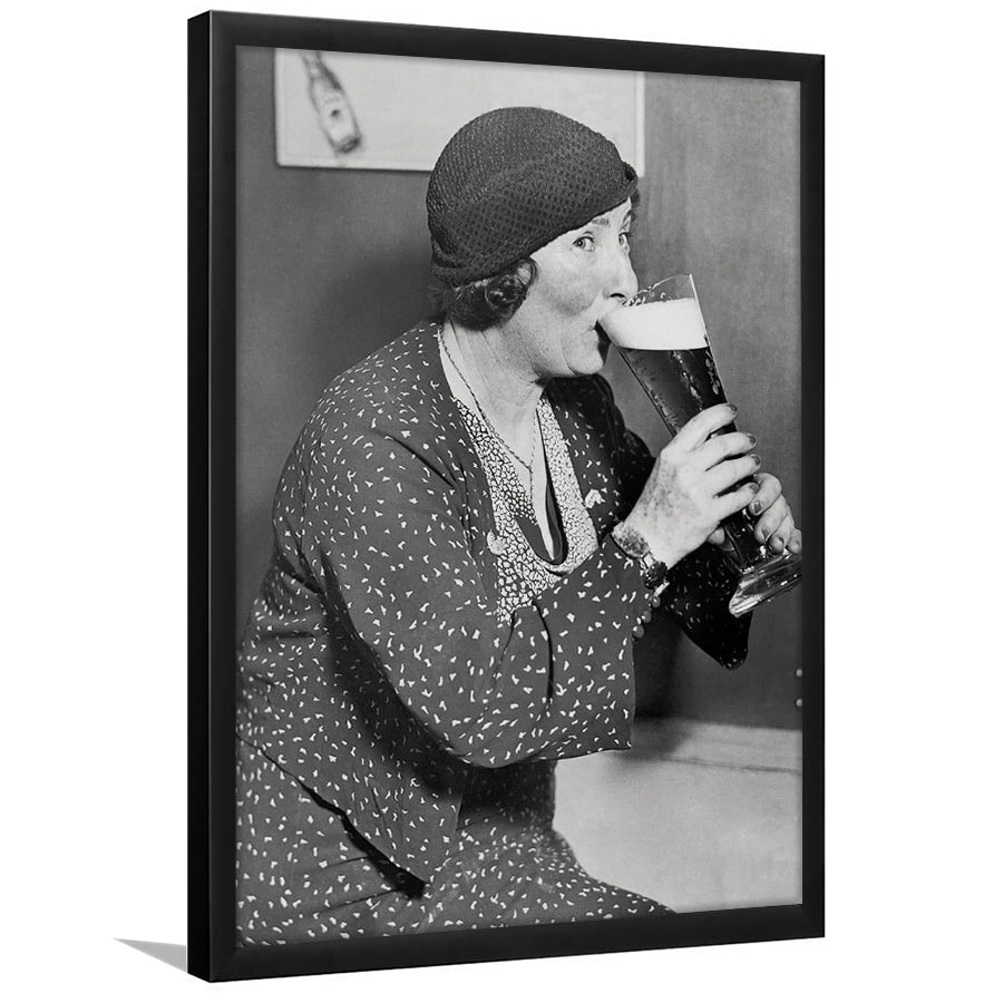 Woman Drinking Beer Print, Bar Cart Wall Art, Black and White,Prohibition Wall Art, 1920s, Framed Art Print Wall Decor