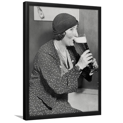 Woman Drinking Beer Print, Bar Cart Wall Art, Black and White,Prohibition Wall Art, 1920s, Framed Art Print Wall Decor