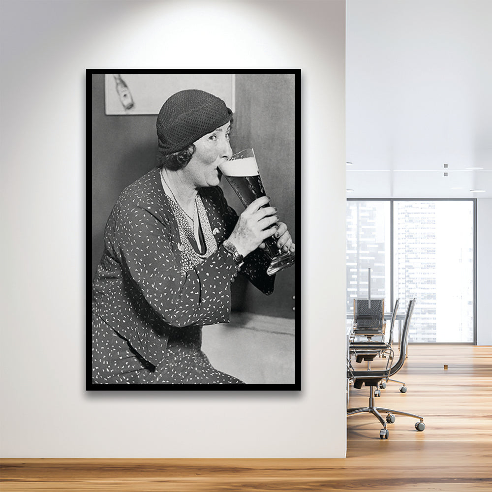 Woman Drinking Beer Print, Bar Cart Wall Art, Black and White,Prohibition Wall Art, 1920s, Framed Art Print Wall Decor