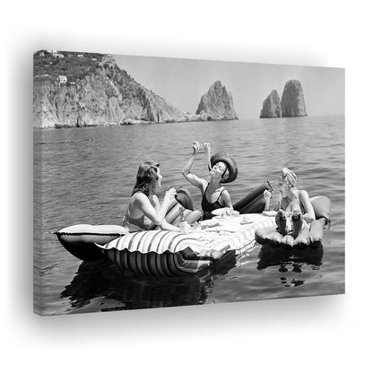 Woman Eating Spaghetti on Lake Print, Black and White, Dining Room Wall Decor, Canvas Print Wall Art Decor