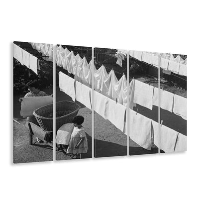 Woman Hanging Laundry Black and White Art Laundry Room Decor, 5 Pieces Large Canvas Print