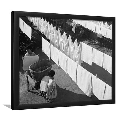 Woman Hanging Laundry Black and White Art Laundry Room Decor, Framed Art Print Wall Decor