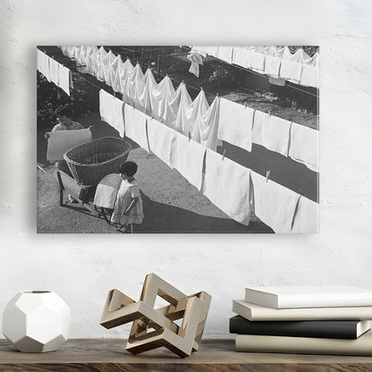 Woman Hanging Laundry Black and White Art Laundry Room Decor, Canvas Print Wall Art Decor