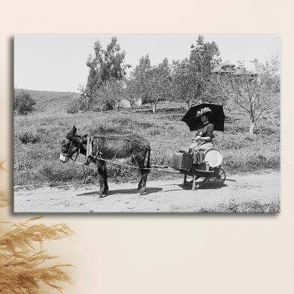 Woman in Donkey Cart Victorian Woman Photo Black and White Art, Canvas Print Wall Art Decor