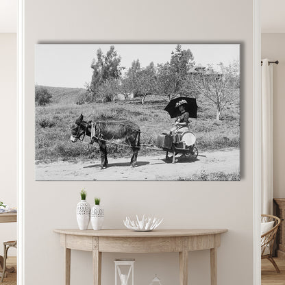 Woman in Donkey Cart Victorian Woman Photo Black and White Art, Canvas Print Wall Art Decor