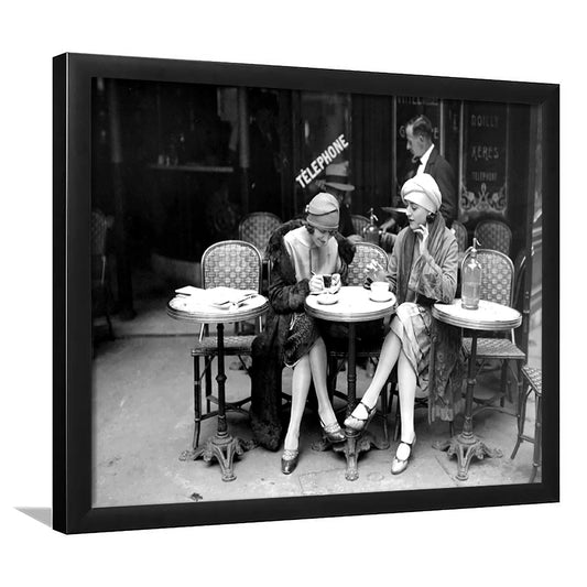 Women Drinking Coffee in Paris , Black and White, Coffee Shop Decor, Framed Art Print Wall Decor