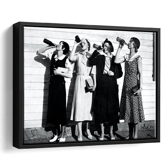 Women Drinking Print, Black and White, Vintage Bar Print, Speakeasy Brewery Decor, Floating Framed Canvas Print