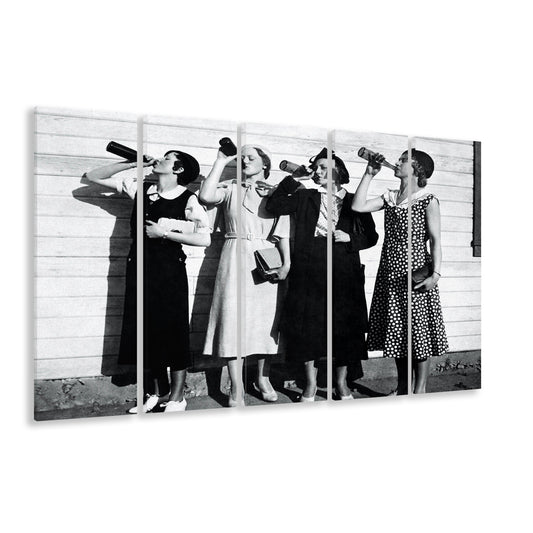 Women Drinking Print, Black and White, Vintage Bar Print, Speakeasy Brewery Decor, 5 Pieces Large Canvas Print