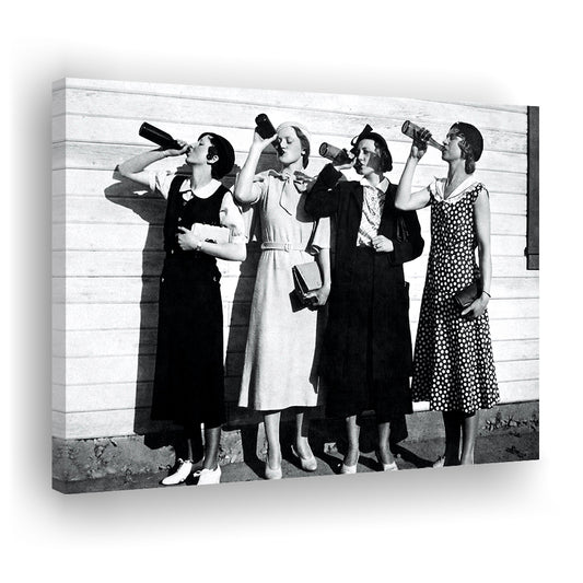 Women Drinking Print, Black and White, Vintage Bar Print, Speakeasy Brewery Decor, Canvas Print Wall Art Decor