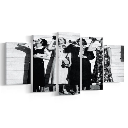 Women Drinking Print, Black and White, Vintage Bar Print, Speakeasy Brewery Decor, Mixed 5 Pieces Canvas Print