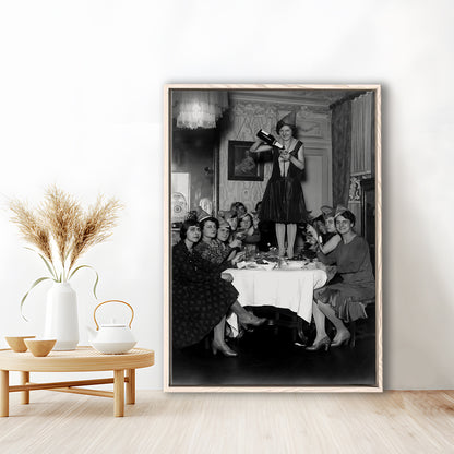 Women Drinking Wine Print, Black and White, Cocktail Wall Art, Bar Decor, Floating Framed Canvas Print