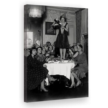 Women Drinking Wine Print, Black and White, Feminist Print, Bar Cart Decor, Canvas Print Wall Art