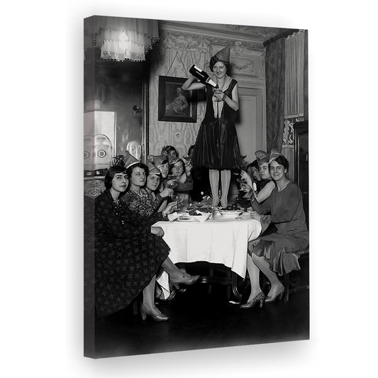 Women Drinking Wine Print, Black and White, Feminist Print, Bar Cart Decor, Canvas Print Wall Art