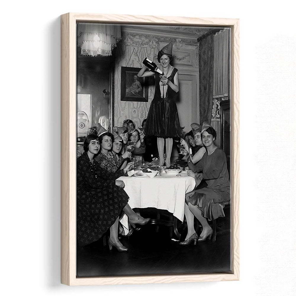 Women Drinking Wine Print, Black and White, Cocktail Wall Art, Bar Decor, Floating Framed Canvas Print