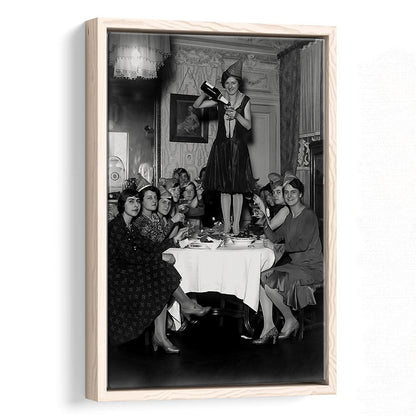 Women Drinking Wine Print, Black and White, Cocktail Wall Art, Bar Decor, Floating Framed Canvas Print